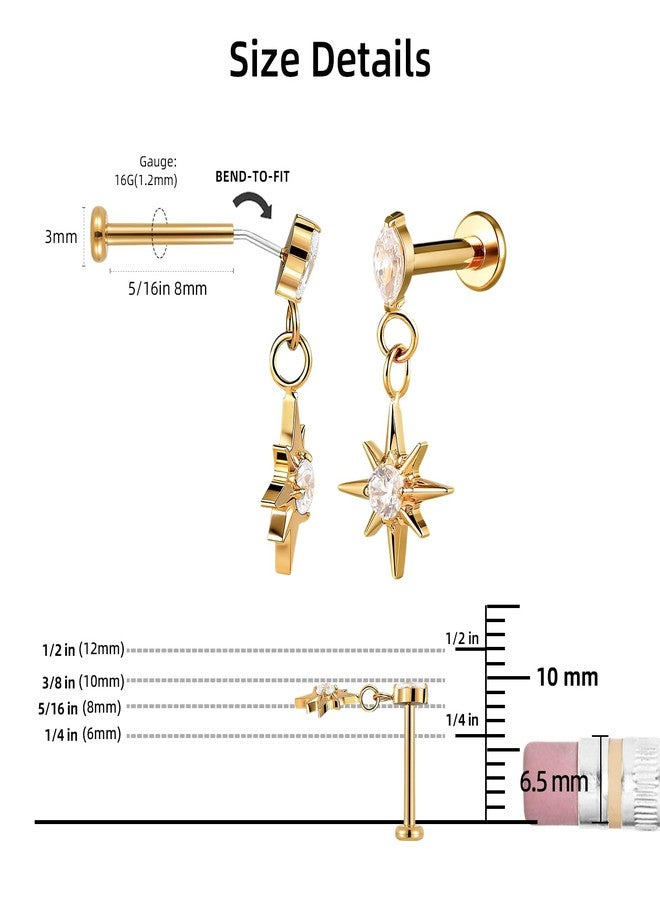 Humorrap Gold Threadless Flatback Stud Earrings for Women 18G 6mm 8mm - ASTM F136 Titanium Earrings Cartilage Piercing Jewelry - Image 2